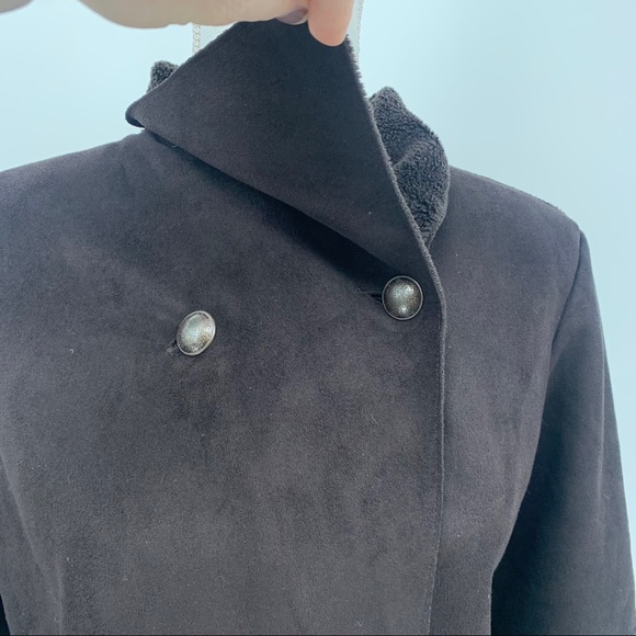 Orvis Brown Fleece Lined Fold Over Wrap Cape Coat - Picture 4 of 12